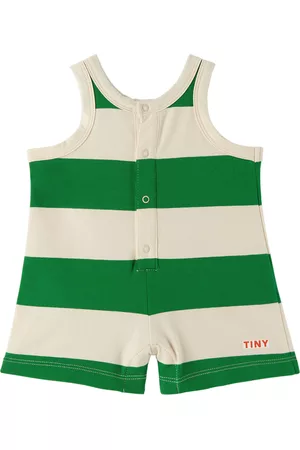 Tiny Cottons Rompers - Baby Green & Off-White Stripes Bodysuit