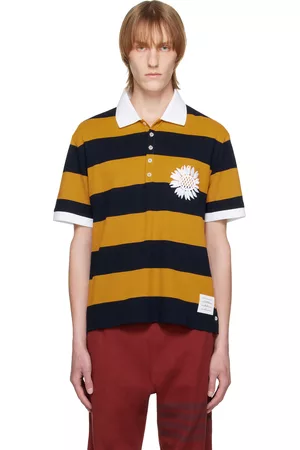 Thom Browne Men Polo Shirts - Navy & Yellow Flower Rugby Polo