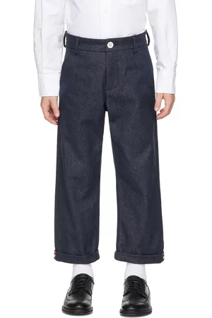 Thom Browne Pants - Kids Navy Rolled Cuff Denim Trousers