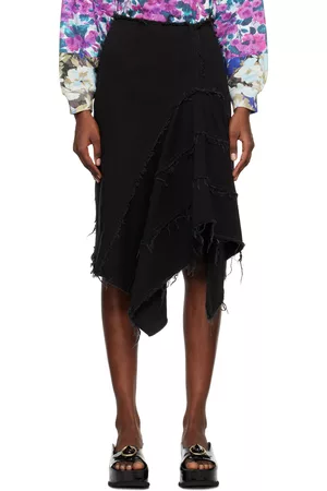 DRIES VAN NOTEN Women Midi Skirts - Black Asymmetric Denim Midi Skirt
