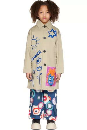 Marni Trench Coats - Kids Beige Printed Trench Coat