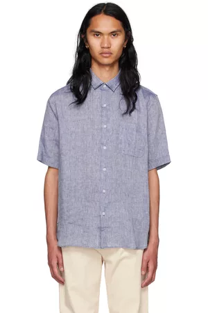 Sunspel Men Shirts - Blue Spread Collar Shirt