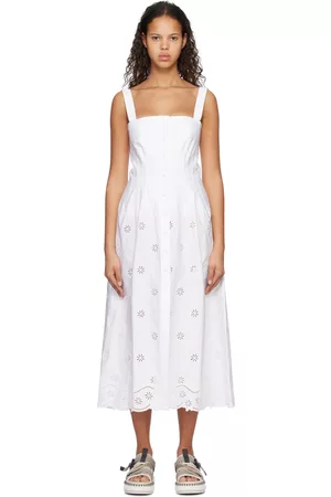 Chloé Women Midi Dresses - White Akanjo Edition Pinafore Midi Dress