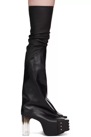 Rick Owens Men Heeled Boots - Black Oblique Platform Boots