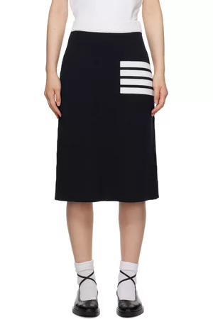 Thom Browne Women Midi Skirts - Navy 4-Bar Midi Skirt