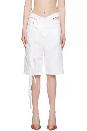 OTTOLINGER Women Shorts - White Asymmetrical Denim Shorts
