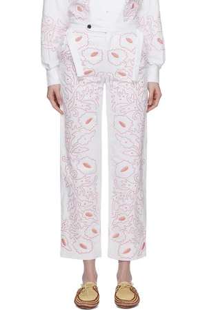 BODE White Embroidered Trousers