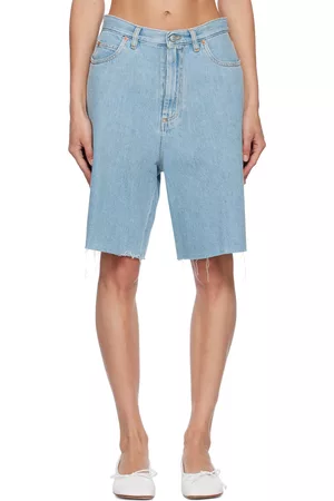 Maison Margiela Women Shorts - Blue Faded Denim Shorts