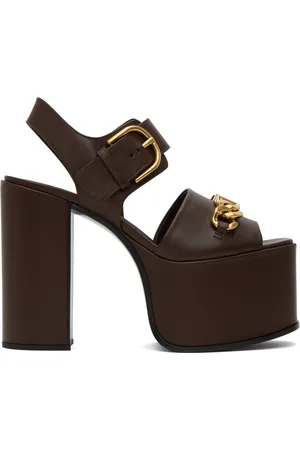 VALENTINO GARAVANI Brown VLogo Chain Heeled Sandals