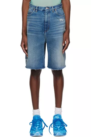 Maison Margiela Men Shorts - Blue Distressed Denim Shorts