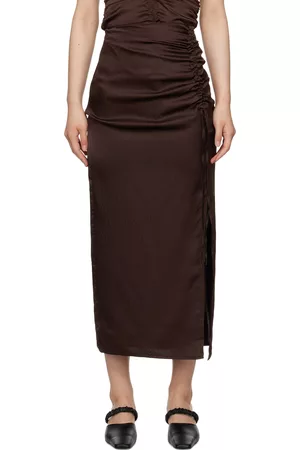Elleme Women Midi Skirts - Brown Ruched Midi Skirt