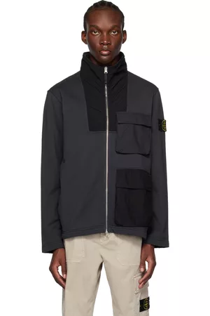 Stone Island Men Fleece Jackets - Gray Paneled Jacket