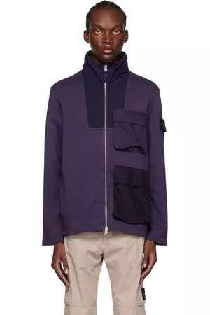 Stone Island Men Fleece Jackets - Purple Paneled Jacket