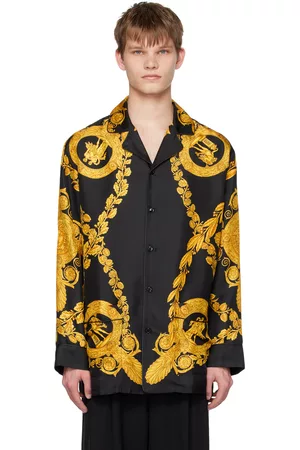VERSACE Men Pyjamas - Black Maschera Baroque Pyjama Shirt