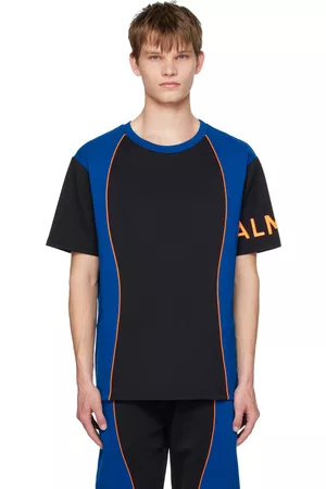 Balmain Men T-shirts - Black & Blue Paneled T-Shirt
