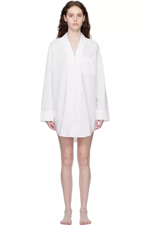 SKIMS Women Nightdresses & Shirts - White Poplin Sleep Cotton Button Up Dress
