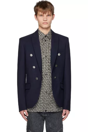 Balmain Men Blazers - Navy Peaked Lapel Blazer