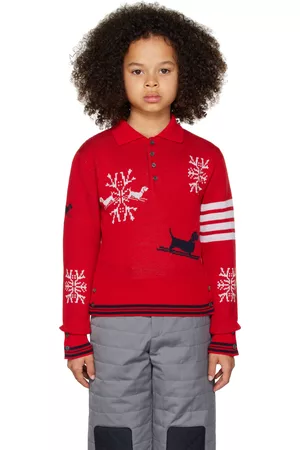 Thom Browne Long Sleeve - Kids Red Hector Snowflake Long Sleeve Polo