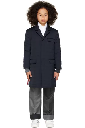 Thom Browne Coats - Kids Navy Classic Chesterfield Down Coat