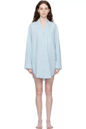 SKIMS Women Nightdresses & Shirts - Blue Poplin Sleep Cotton Button Up Dress
