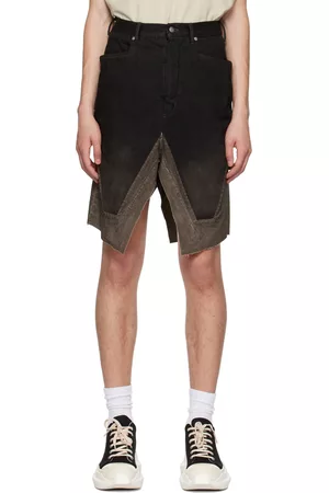 Rick Owens Men Shorts - Brown Slivered Denim Skirt