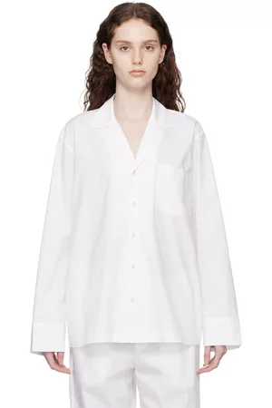 SKIMS Women Nightdresses & Shirts - White Poplin Sleep Cotton Button Up Shirt
