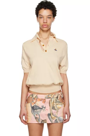 Vivienne Westwood Women Polo Shirts - Beige Embroidered Polo