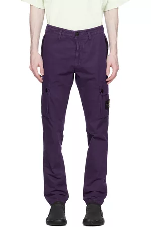 Stone Island Men Cargo Pants - Purple Garment-Dyed Cargo Pants