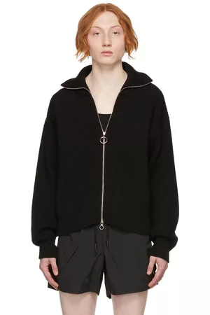 Paco rabanne Men Cardigans - Black Rib Oversized Cardigan