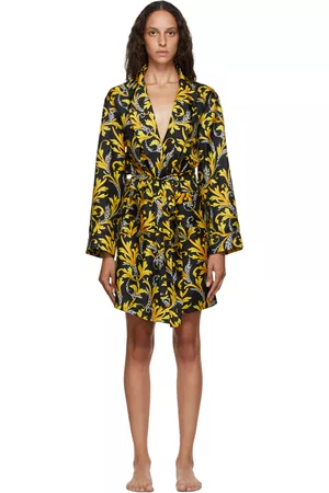 VERSACE Women Party Dresses - Black & Gold Silk Barocco Dressing Gown