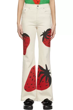 J.W.Anderson Women Bootcut & Flares - Off-White Strawberry Bootcut Jeans