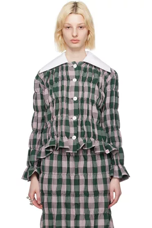 Charles Jeffrey Loverboy Women Shirts - Green & Pink Shirred Shirt