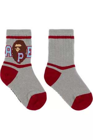BAPE Socks - Kids Gray Striped Ape Head Socks