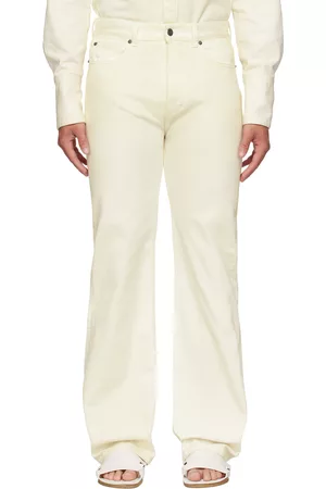 Salvatore Ferragamo Men Jeans - Off-White Zip-Fly Jeans