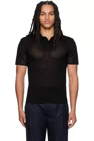 Salvatore Ferragamo Men Polo Shirts - Black Spread Collar Polo