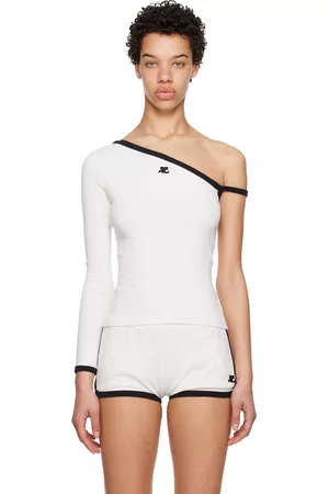 Courrèges Women Long Sleeve - White Asymmetric Long Sleeve T-Shirt