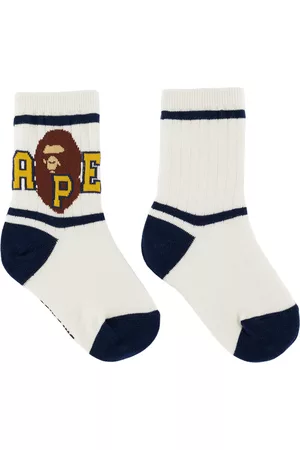 BAPE Socks - Kids White Striped Ape Head Socks