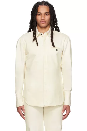 Salvatore Ferragamo Men Denim - Off-White Spread Collar Denim Shirt
