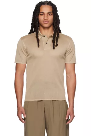 Salvatore Ferragamo Men Polo Shirts - Beige Spread Collar Polo
