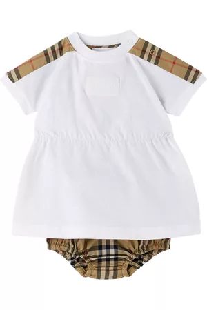 Burberry Girls Casual Dresses - Baby White Check Dress & Bloomers Set
