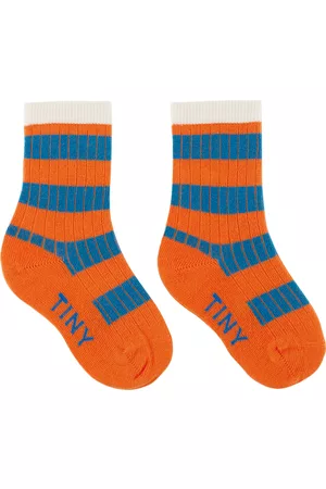 Tiny Cottons Socks - Kids Orange & Blue Big Stripes Socks