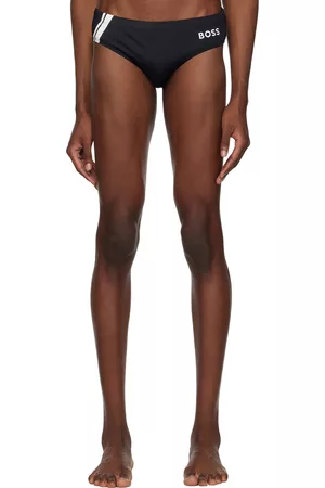 HUGO BOSS Men Swimming Briefs - Black Embroidered Swim Briefs