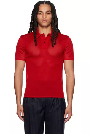 Salvatore Ferragamo Men Polo Shirts - Red Spread Collar Polo