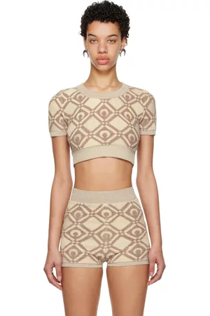 Marine Serre Women Jumpers - Beige Crop Sweater