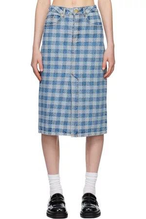 Ami Women Midi Skirts - Blue Gingham Denim Midi Skirt