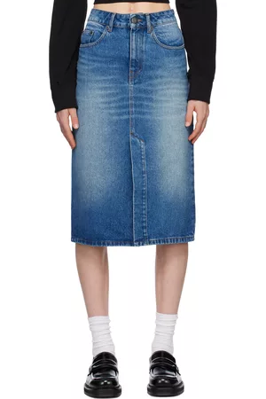 Ami Women Pencil Skirts - Blue Pencil Denim Midi Skirt