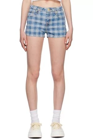 Ami Women Shorts - Blue Gingham Denim Shorts