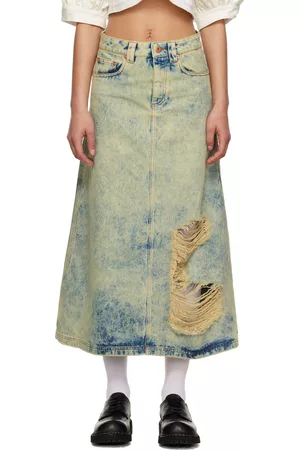 Vaquera Women Maxi Skirts - Blue Distressed Maxi Skirt