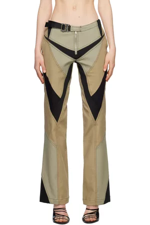 DION LEE Women Pants - Beige & Khaki Moto Panel Trousers