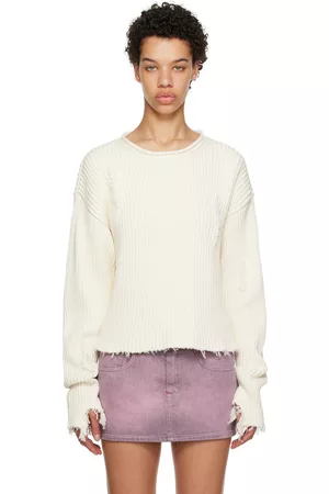 Maison Margiela Women Jumpers - Off-White Distressed Sweater